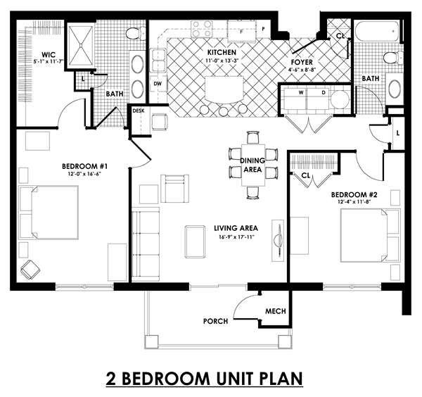 2 bedroom unit plan